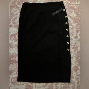High waisted Tahari pencil skirt with gold buttons (show)
